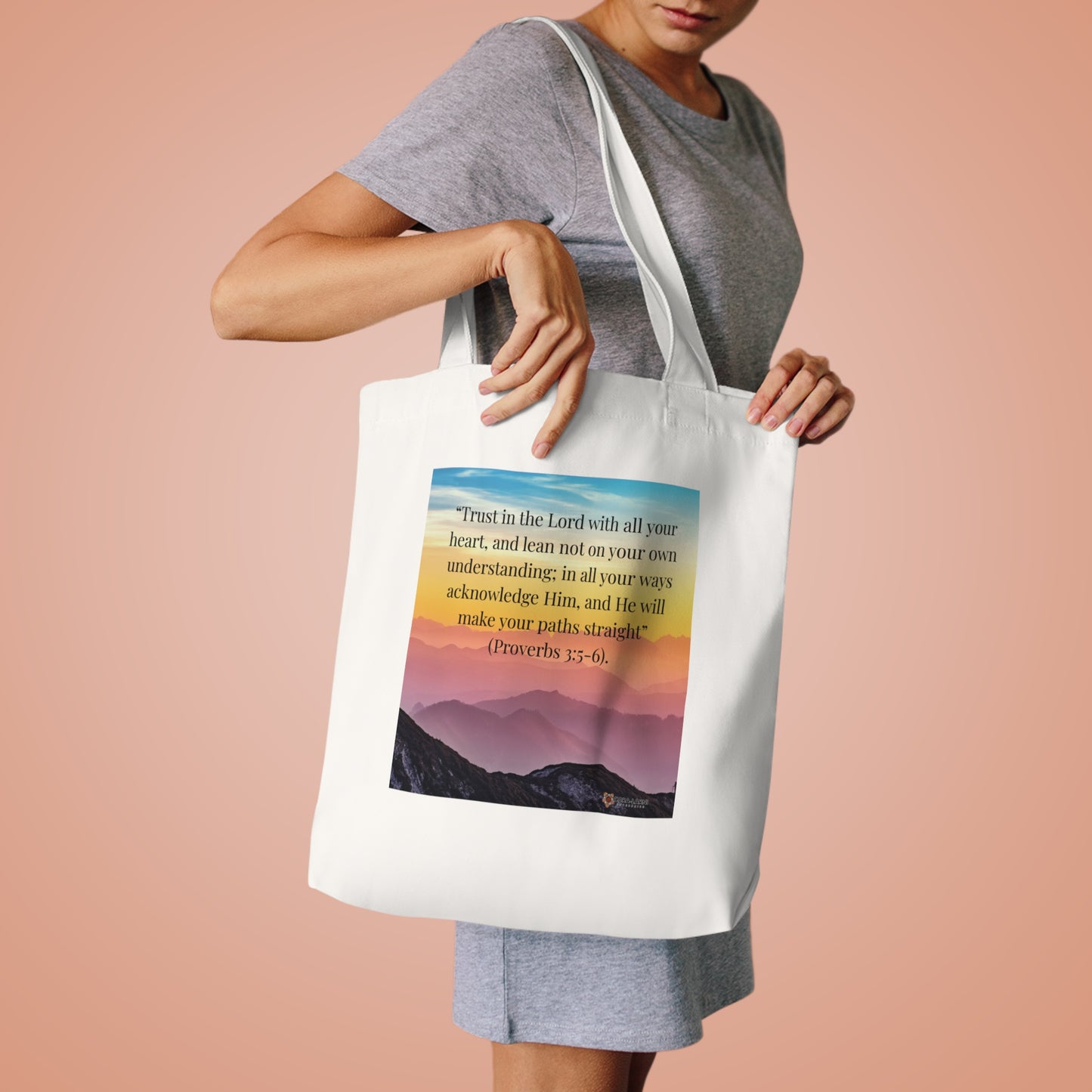 Inspirational Cotton Tote Bag -  Proverbs 3:5-6
