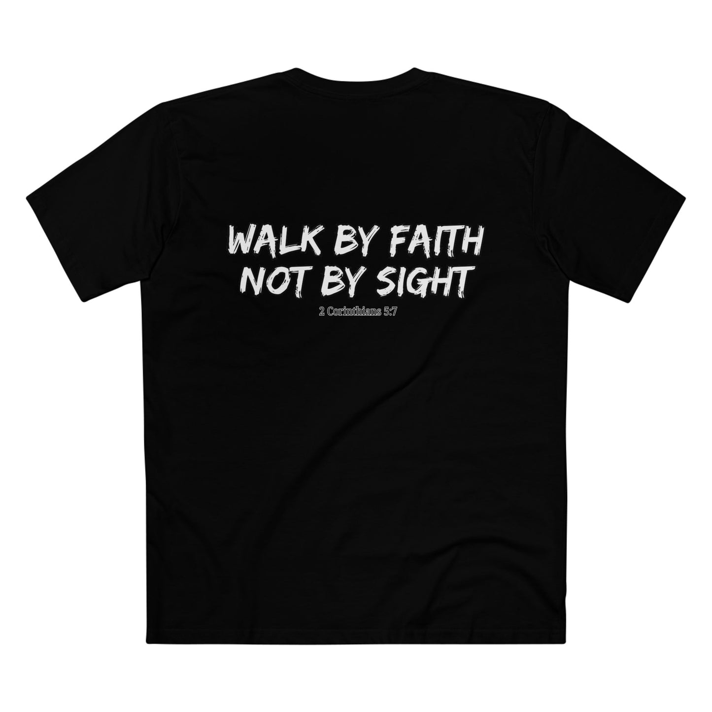 Walk By Faith Not By Sight T-Shirt — Inspirational Christian Graphic Tee (2 Corinthians 5:7)