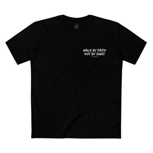Walk By Faith Not By Sight T-Shirt — Inspirational Christian Graphic Tee (2 Corinthians 5:7)